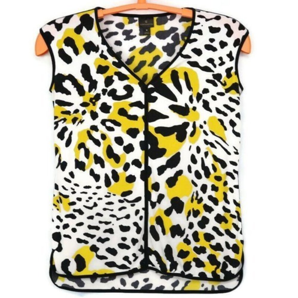 Worthington Blouse Shirt‎ Top White Black Yellow Sleeveless M Medium